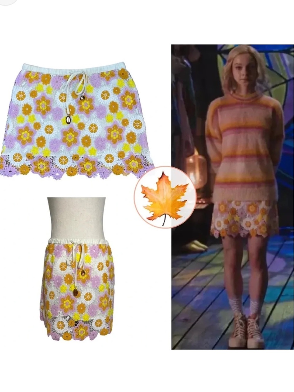 Zara Yellow & Pink Daisy Crochet Mini Skirt